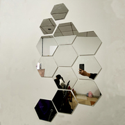 自粘创意六角六边形装饰镜子贴玄关背景墙面3d立体亚克力镜面墙贴