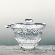 日式初雪纹玻璃盖碗手抓三才泡茶碗加厚耐热公道杯功夫茶具套组