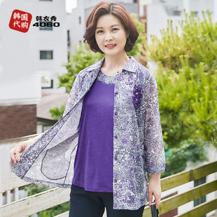韩国春夏中老年女装衬衫背心真两件套气质妈妈装上衣EN303003