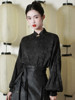 新中式古风盘扣提花黑色长袖衬衫女春秋复古气质搭配马面裙的上衣