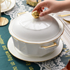 金边餐具大汤盆汤锅创意家用汤碗大号欧式品锅带盖双耳盛汤盆有盖