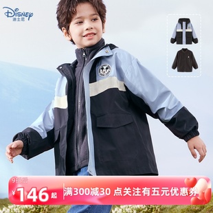 迪士尼男童可拆卸羽绒服冲锋衣摇粒绒儿童外套秋冬装防风防雨
