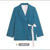 蓝绿色高级设计感小众，蝴蝶结系带西装外套，2023春季宽松西服女