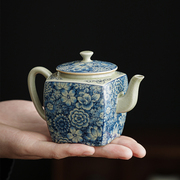 老陶泥茶壶陶瓷青花茶壶，复古家用功夫茶具，配件开片泡茶壶过滤单壶