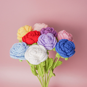成品手工编织玫瑰花束自制毛线，钩针diy材料包花朵(包花朵)情人节女友礼物