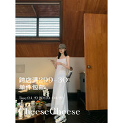 cheese'淡颜系'裙子女夏季法式甜美长款高腰淡蓝色碎花吊带连衣裙