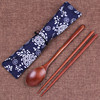 和风木质勺子筷子布袋套装，勺筷三件套便携户外旅游一人用外带餐具