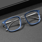 复古蓝色方框男款近视眼镜女潮流，可配纯钛有度数，变色透明大框眼睛