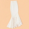 白色牛仔拼接蕾丝鱼尾裙女长款包裙长裙，不规则半身裙高腰包(高腰包)臀裙子