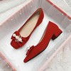 粗跟婚鞋女2024年中式红色结婚新娘鞋子不累脚，孕妇可穿高跟鞋