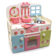 限量 彩色时钟画板灶台套装 木制儿童过家家仿真厨房做饭玩具