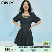 ONLY奥莱夏季法式镂空设计感泡泡袖牛仔连衣裙女