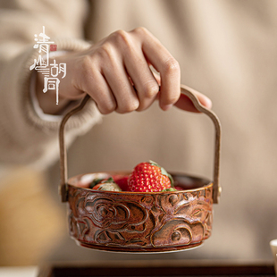 手提果盘家用零食过新年糖果盒精致高端轻奢陶瓷坚果水果篮点心盘