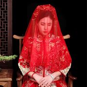 红盖头新娘红色头纱结婚纱，礼服秀禾服中式复古风纱短款蕾丝旅拍照