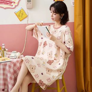睡裙女短袖韩版卡通可爱宽松大码长t恤可外穿睡衣连衣裙夏天