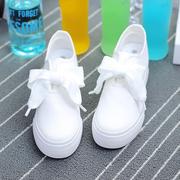 香港2023夏季白色内增高帆布鞋，女系带小白鞋学生布鞋厚底松糕板鞋