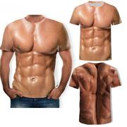 腹肌衣创意搞笑猛男肉奇葩衣服潮男短袖t恤3D立体图案个性假胸衫