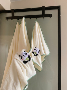 馨帮帮杂货铺趣味熊猫，加厚珊瑚绒浴巾毛巾吸水速干裹巾大毛巾