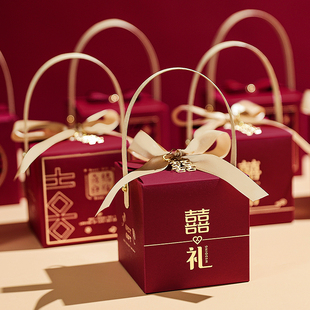 结婚喜糖盒子2024手提婚礼喜糖，袋订婚糖果，礼盒包装盒纸盒空盒
