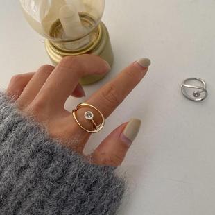 个性镂空水滴戒指女韩版时尚单钻S925银开口指环嘻哈夸张食指戒潮