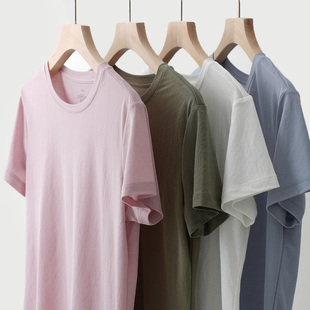 艾草系列女士圆领纯色，t恤薄款透气短袖简约上衣，山东网店女装