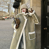 皮毛一体羊羔毛外套(毛，外套)女2023冬季复古时尚，宽松中长款麂皮绒大衣