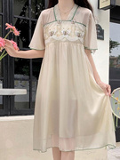 新年初(新年初)中高中学生连衣裙夏装中国女孩公主，裙雪纺汉服网纱裙子