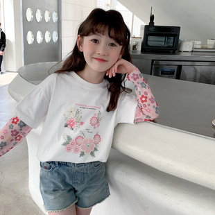 女童t恤2024夏装韩版儿童，时髦长袖上衣宝宝纯棉体时尚打底衫