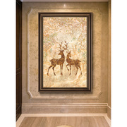 玄关装饰画欧式风格麋鹿，小尺寸竖版走廊，挂画过道壁画美式客厅油画