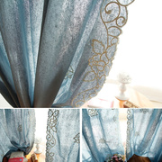 美式乡村地中海蓝色刺绣，窗帘森系棉麻成品客厅，卧室阳台飘窗窗帘布
