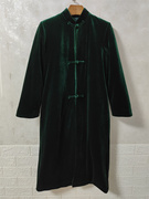 轻奢原创高档丝绒夹棉女装直筒气质中国风长棉袄纯色墨绿保暖风衣