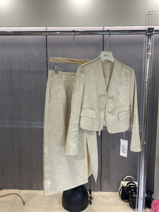 雅尼拉YDC2915春国风气质盘扣流苏设计短外套+高腰缇花半身裙套装