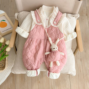 婴儿衣服秋冬季连体衣外套保暖幼儿，初生外出女宝长袖百天套装