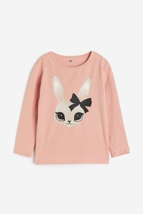 HM上海童装 女童宝宝春秋洋气棉质兔子波点印花长袖T恤上衣