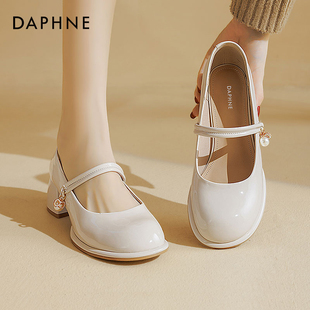 达芙妮法式玛丽珍女鞋，小皮鞋2024夏季白色高跟，凉鞋女厚底单鞋