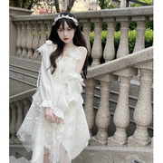 法式甜美超仙公主裙夏季天设计感小众不规则白色连衣裙子女仙女裙