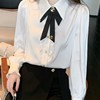 白色蝴蝶结雪纺衬衫女春秋2v023年设计感小众衬衫时尚洋派上