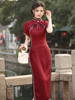红色长款短袖琉璃，缎旗袍2024春夏新中式，新娘敬酒服订婚礼服