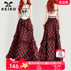 keiko美式复古红色格纹半身，长裙24夏季文艺，松紧高腰a字大摆伞裙