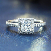帝兰珠宝18K白金公主方钻石戒指女戒 群镶真钻钻戒求婚结婚戒指环