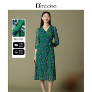 商场同款黛玛诗时尚V领收腰印花显瘦连衣裙DC05101233