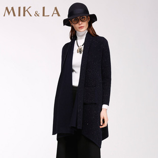 mik&la米珂拉女装，冬季星空点点纱厚款中长款针织外套