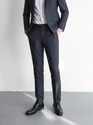 男装韩版职场休闲英伦气质长裤深碳灰暗纹商务绅士西裤