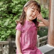 女童旗袍夏季薄款中国风，儿童旗袍裙小女孩，中式复古纯色唐装汉服潮