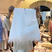 韩国2024春夏装款优雅气质蕾丝白色钩花拉链流苏时尚包臀半身裙女
