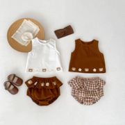 3-6-9个月1一2岁女宝宝，可爱分体套装婴儿，背心短裤两件套夏装衣服