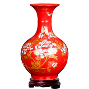 景德镇陶瓷中国红色，花瓶插花家居中式客厅，装饰喜庆结婚工艺品
