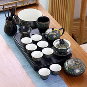 蕉夏景德镇复古青花瓷茶具套装，家用简约功夫茶，茶具盖碗茶杯陶瓷托