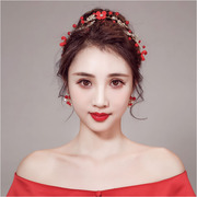 新娘头饰红色发箍韩式结婚三件套发饰中式古装，敬酒服配饰盘发饰品