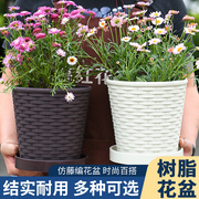 树脂花盆仿竹编塑料花盆加厚加固简约多肉圆形室内阳台绿萝小花盆